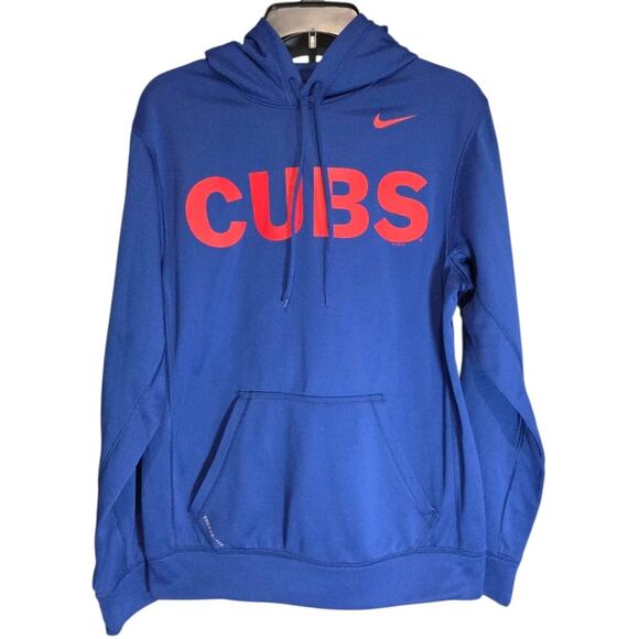 Nike Chicago Cubs Men's Hoodie Small Blue Red Spell Out Pockets Therma Fit - Picture 1 of 6